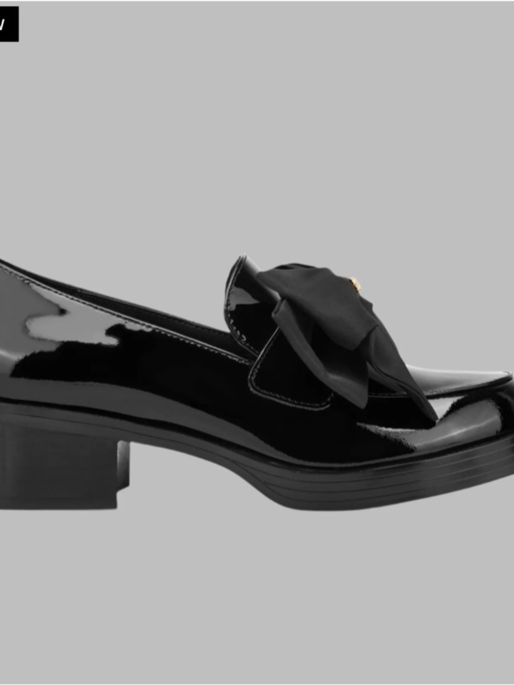 Karl Lagerfeld Camilia Bow Black Patent Loafer with Fabric Bow
